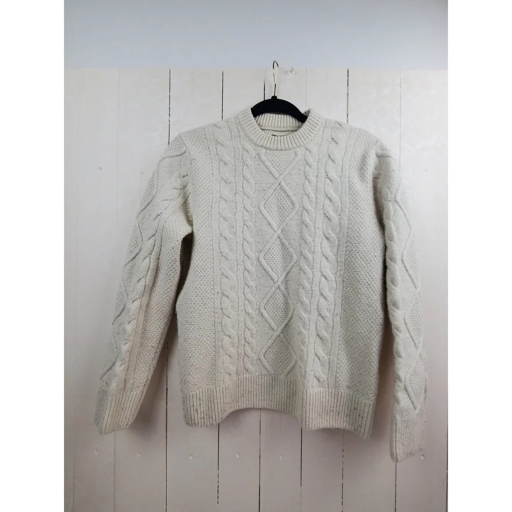 Abercrombie & Fitch Men Medium Cable Knit Sweater Cream Off-White Grunge Hipster